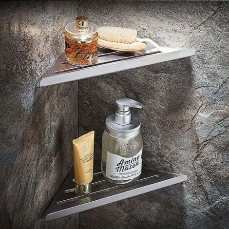 Lot de 2 étagères de douche d'angle sans perçage en acier inoxydable Lot de 2 étagères de douche d'angle sans perçage en acier inoxydable
