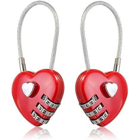 2 pièces câble métallique en forme de coeur amour serrure 3 cadenas à combinaison numérique mot de passe réinitialisable pour sacs de voyage (1/5)