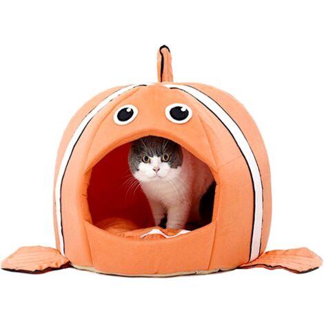 Lit pour animaux de compagnie orange avec un coussin et un lit pour chien chaud, lit pour chat petit lit confortable pour chat et chien, lit pour animaux de compagnie amovible 12,6 pouces (1/5)
