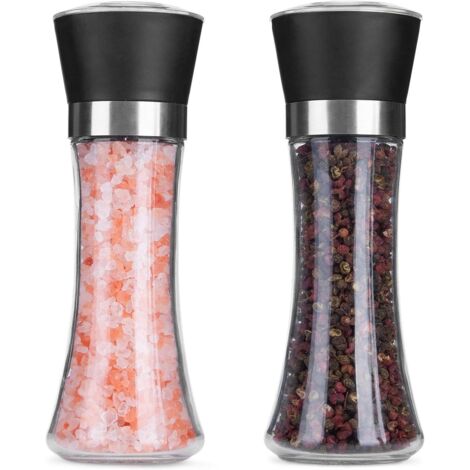Hotder Moulin à Poivre et Sel, pack de 2 moulins à épices dans des bouteilles en verre, Broyeur en Céramique Réglable, un outil idéal pour la cuisine (1/5)