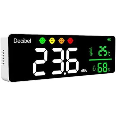 Sunxury – Sonomètre numérique 3-en-1 – Compteur décibels, thermomètre, humidimètre – Grand écran lumineux – Détalonnage automatique