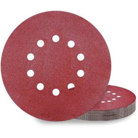 Sunxury – Lot de 10 disques abrasifs 225 mm P80 – 10 trous pour ponceuse – Alumine pour ponçage de bois, métal et plastiques thermodurcissables