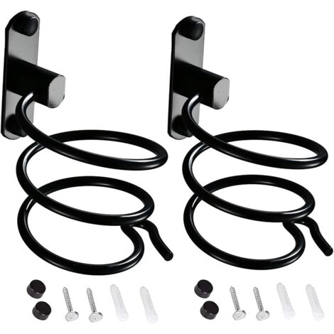 2pcs Support de sèche-Cheveux Mural Support de Lisseur Aluminium Support Mural pour Organisateur de Sèche-Cheveux Porte Sèche Cheveux pour Htel, Salle de Bains, Salon de Coiffure Noir (1/5)