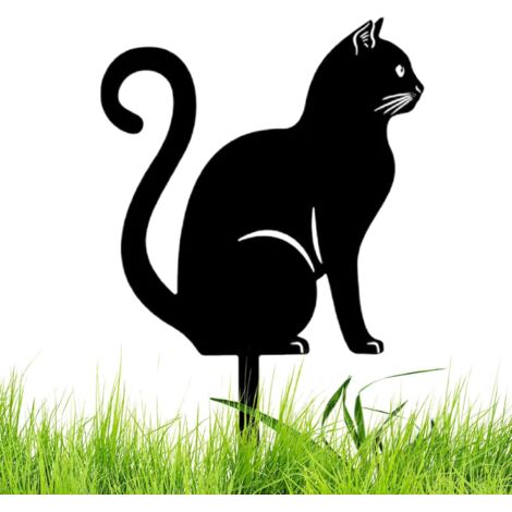 Statues De Jardin De Statue De Chat en Métal Mignon 26/30cm Fer Piquet De Cour pour Chat Noir Ornements De Jardin en Métal Statues d'animaux Creuses Ornements Extérieurs pour Pelouse-C (1/5)