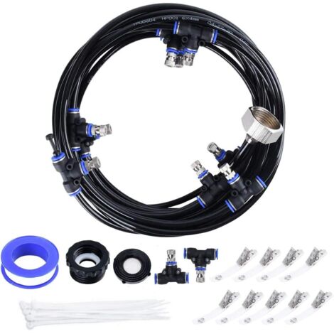 Brumisateur Exterieur, 18M Brumisateur Terrasse avec 17 Buse Brumisateur +2 Buses de Rechange+1Adaptateur (en Laiton, 3/4") Brumisateur pour Patio Jardin Serre pour Parc Aquatique (1/5)