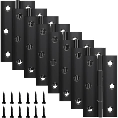 [JAMAIS UTILISÉ]Lot de 8 charnières pliantes 68 mm × 38 mm, charnière en acier inoxydable noir, charnière piano, petite charnière, charnière de porte pour portes, fenêtres, armoires avec 48 vis (1/5)
