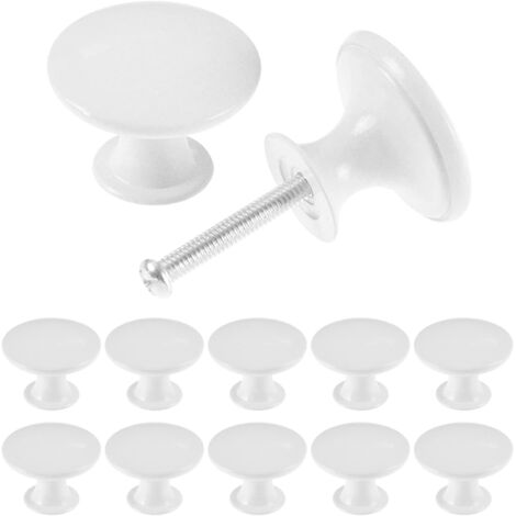 Lot de 12 boutons d'armoire vintage chic pour tiroir de cuisine antique, boutons de porte ronds de 30 mm, blanc (1/5)