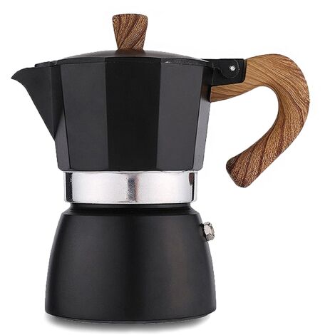Cafetière à expresso pour cuisinière – Cafetière à moka en aluminium de 3 tasses, petite cafetière de 142,7 g – Percolateur à café cubain manuel italien pour cappuccino, latte (noir) (1/5)