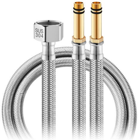 Tuyau D'EntréE D'Eau De Robinet Bassin De LéGumes AntidéFlagrant Tuyau D'Alimentation En Eau Chaude Et Froide Accessoires De Tuyau à Pointe TresséE En Acier Inoxydable 304 (2 PièCes) (1/5)