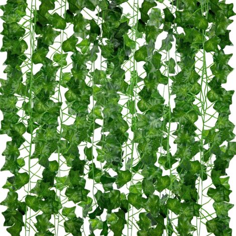 Guirlandes de Lierre Artificiel - Lot de 12, Longueur de 210cm - Vignes Faux Tombante Réalistes pour Décoration Chambre et Jardin Intérieure/Extérieure, Fausse Plantes en Plastique Vertes