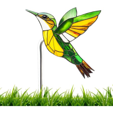 Piquet de jardin en acrylique en forme de colibri en verre teinté  Décoration colorée en 2D pour terrasse, pelouse, parc, jardin de vacances ou en pot comme les cactus, l'aloès, l'orchidée (1/5)