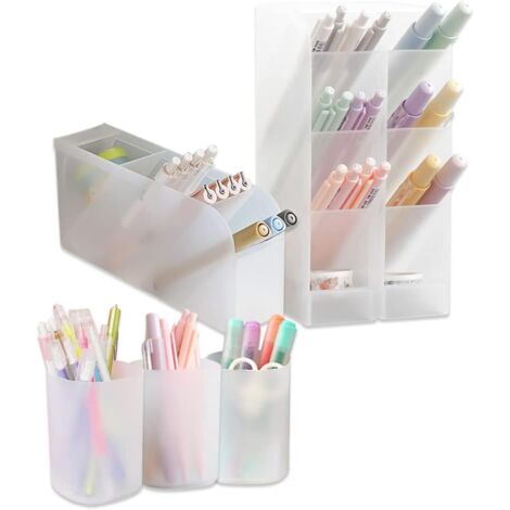 Porte-stylos 6 pièces, organisateur de crayons translucide pour bureau, organisateur de fournitures de bureau de papeterie multifonctionnel, Pot de tasse de stylo