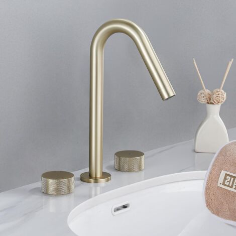 – Mitigeur de lavabo en laiton brossé – 2 poignées – Installation 3 trous 6 à 18 pouces – Anticorrosion – Débit d'eau douce (1/5)
