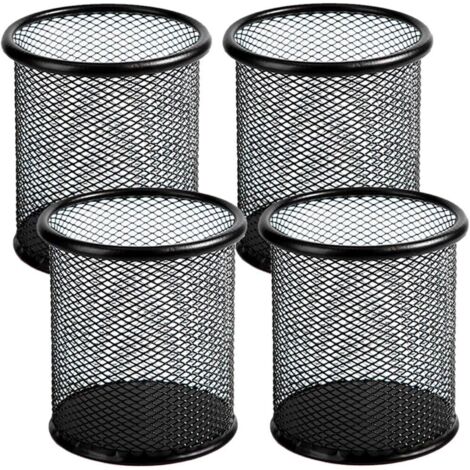 Porte-crayons en treillis métallique, 4 paquets, tasse à stylos en métal, étui de rangement de stylos de bureau, pot à crayons noir pour le bureau et la maison (noir) (1/5)