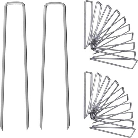20 Clous De Pelouse - Agrafes Pour Tissu Paysager - Piquets Sol Extérieur Verts 15x3cm