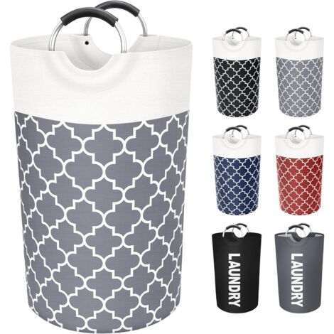 Grand panier à linge, panier à linge, sac à linge, pliable, haut avec poignées, étanche, voyage, salle de bain, collège, essentiels de rangement pour dortoir universitaire, famille (gris)... (1/5)