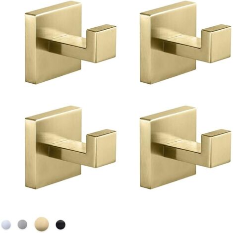 Lot de 4 crochets à serviettes en acier inoxydable SUS304 en nickel brossé - Support mural pour salle de bain, cuisine, hôtel - Fixation murale (or brossé) (1/5)