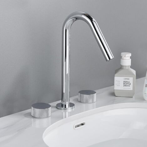 Robinet de lavabo de salle de bain, robinet de salle de bain en laiton de 8 à 16 pouces, 2 poignées, robinet de salle de bain moderne largement répandu, chrome poli… (1/5)