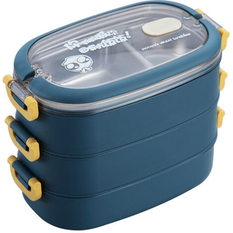Boîtes Lunch Box 3 Étages   ,La paille de blé Bento Box Japonais, Boîte à Bento Enfant et Adultes Pour le bureau, école, ou picnic bleu