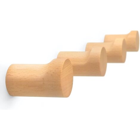 Crochets muraux en bois naturel – Lot de 4 – Porte-manteau moderne en bois – Pinces décoratives en bois pour suspendre un chapeau, une serviette ou un sac à main (bois de hêtre) (1/5)