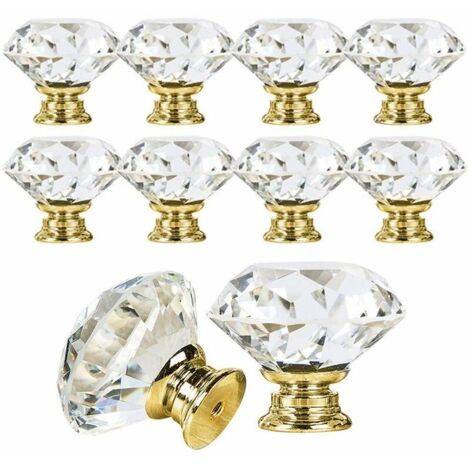 10 x 30mm Poignée Bouton diamant bling décoration porte meuble rose tiroir armoire - Or (1/4)
