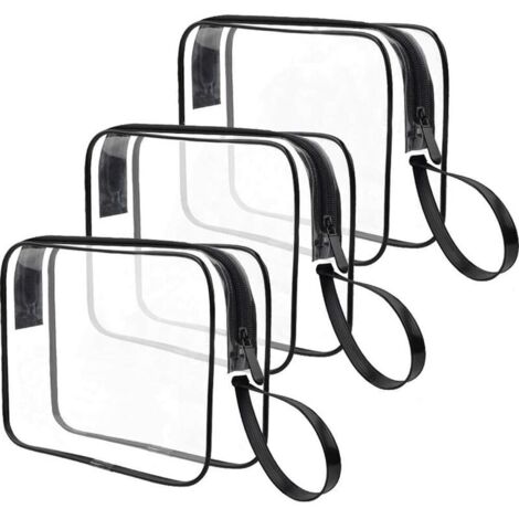 Lot de 3 Trousse de Toilette Transparente, Sac Cosmétique Imperméable pour Homme Femme, TSA Sac de Toilette Avion, Trousse de Maquillage Voyage(Noir)