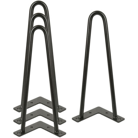 Lot de 4 Pieds de Table Basse Industrielle, Pied Épingle 30cm/ 12in, Hairpin Legs Support de Table en Acier Forge, Pied de Meuble Métal Noir avec des Vis Pour Table Basse, Meuble Bas, Meuble TV (1/5)
