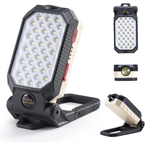 Lampe de travail rechargeable 1000 lumens LED Lampe de travail avec crochet de support réglable à 170 ° Lampe d'inspection de torche magnétique pour réparation automobile Camping domestique (1/5)