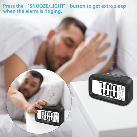 Réveil numérique LCD, horloge numérique avec fonction snooze, réveil de voyage, horloge de table, grand écran, température de la date, veilleuse pour enfants, étudiants, chambres, bureau, 5,3 pouces s (1/4)