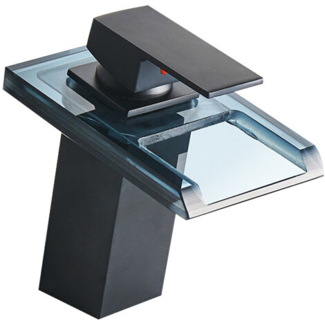 Mitigeur Lavabo Cascade LED 3 Couleurs Robinet pour Lavabo et Vasque Salle de Bain Robinetterie Mitigeur Eau et Froide en Laiton Chromé et Verre 1713.89.5 CM nior (1/5)