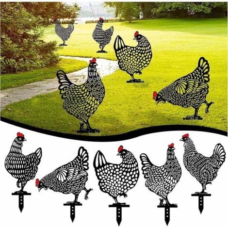 5PC Poule de Jardin,Décoration De Plancher De Pelouse De Jardin d'art De Yard De Poulet, Enjeux Métalliques De Jardin De Silhouette Animale,Décor De Statue De Coq Creux pour La Cour
