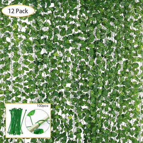 Triomphe 12 pièces de décoration de la maison feuille de vigne vigne décoration feuille verte plafond vigne vigne verte feuille artificielle décoration 81 feuilles radis vert (1/5)