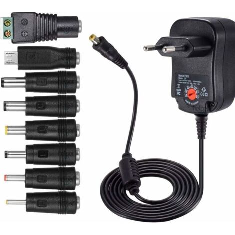 12W Universel AC DC Adaptateur d'alimentation 3V 4,5V 5V 6V 7,5V 9V et 12 V avec 8 Connecteurs d'adaptateur Sélectionnables, 1000 mA Max, 115cm Câble de Chargement (1/5)