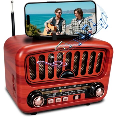 Poste Radio Portable avec Haut-Parleur Bluetooth, AM/FM/SW Petite Radio Vintage avec Haut-Parleur 5W et Bluetooth 5.0 avec Fonction USB/TF/AUX (Rouge) (1/5)