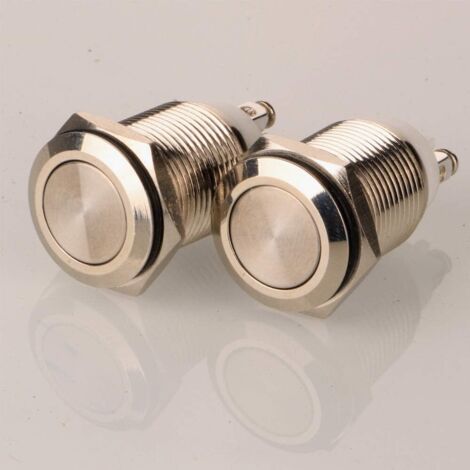 2pcs 16mm 5A/12V/24V/125V/250V Verrouillage Interrupteur à Bouton Poussoir à Vis en Acier Inoxydable Interrupteur Etanche à l'eau(Tête Plate)