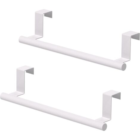 Porte-serviettes sur armoire, porte-serviettes de cuisine sur porte de placard, porte-serviettes en acier inoxydable pour porte d'armoire, blanc, paquet de 2