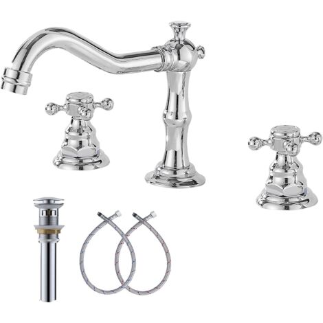 [JAMAIS UTILISÉ]Robinet mitigeur de lavabo chromé à deux poignées, 3 trous, 8 à 16 pouces, robinet de salle de bains largement répandu (1/5)