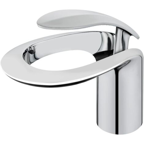 [JAMAIS UTILISÉ]Robinets de salle de bain créatifs à trou unique, robinet cascade rond creux pour lavabo de salle de bain, robinet de lavabo chromé à poignée unique comprenant deux tuyaux standard amé (1/5)