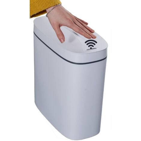 [JAMAIS UTILISÉ]Poubelle automatique de 14 litres avec couvercle, sans contact ni coup de pied, poubelle pour cuisine, salle de bain, bureau, chambre à coucher, salon, blanche (1/5)