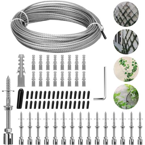 Support pour Plantes Grimpantes, Kit Complet en Acier Inoxydable avec Supports muraux et Corde de 3 mm, pour Rosier Les Jardins Extérieurs(16 Supports, Corde de 24 m)