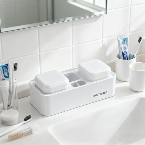 Support mural pour brosse à dents et dentifrice avec 2 tasses, auto-drainant pour salle de bain (blanc) (1/5)