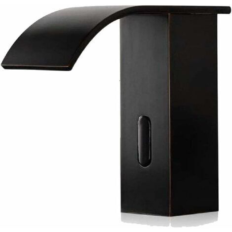 Robinet mitigeur de lavabo cascade à capteur infrarouge automatique, bec haut, finition laiton bronze huilé noir.