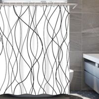Rideau de douche en tissu à lignes ondulées à rayures noires et blanches pour salle de bain avec 12 crochets, rideaux de douche pour salle de bain de 78 pouces de long, ourlet lesté