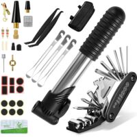 34PCS Kit Reparation Velo Kit Crevaison Velo avec Mini Pompe 120 PSI Kit Reparation Pneu Velo avec Outils Multifonction Pièce pour Bicyclette VTT Cyclisme