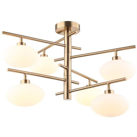 Italux Fiorenzo - Lampada a sospensione moderna in ottone a 6 luci con paralume bianco, G9 (1/2)
