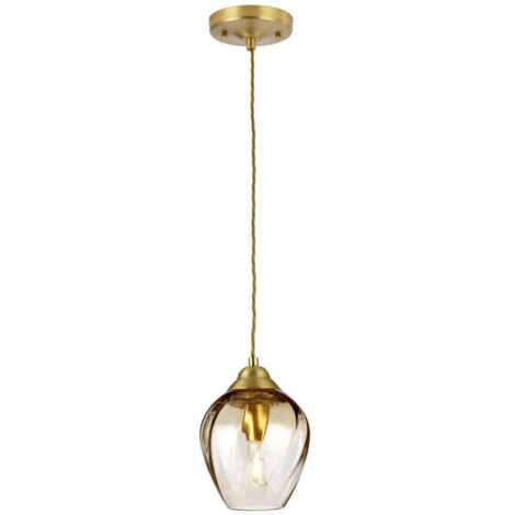 Lampada a sospensione ottone spazzolato vetro ambra Tiber 1xE27 (1/5)