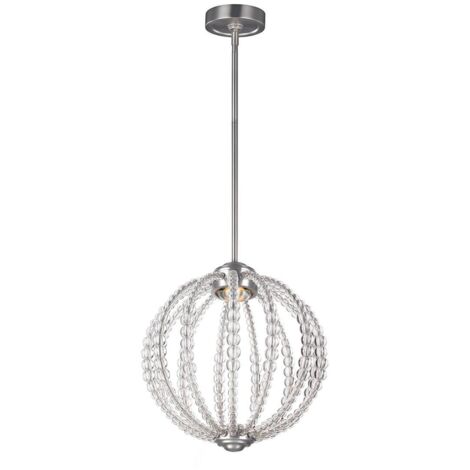 Elstead Oberlin - Lampada a sospensione a LED 1 luce piccola sferica nichel satinato (1/3)