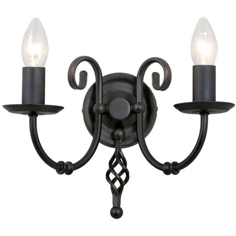 Applique doppia Artisan nera in acciaio 2xE14 60W Elstead (1/5)