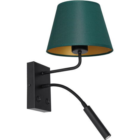 Applique nera paralume verde oro, lettura, E27+G9 Luminex