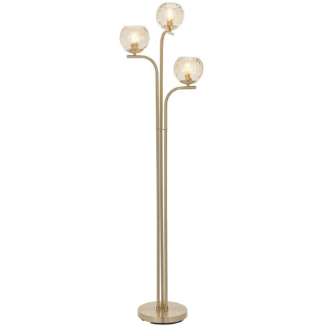 Lampada da terra completa in ottone satinato, vetro champagne lustro (1/5)